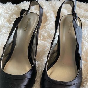 Nine West Black Satin Slingback Pumps